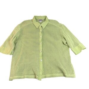 Stonebridge Shirt Womens XL Green Open Knit Mesh Button Front Collared Top